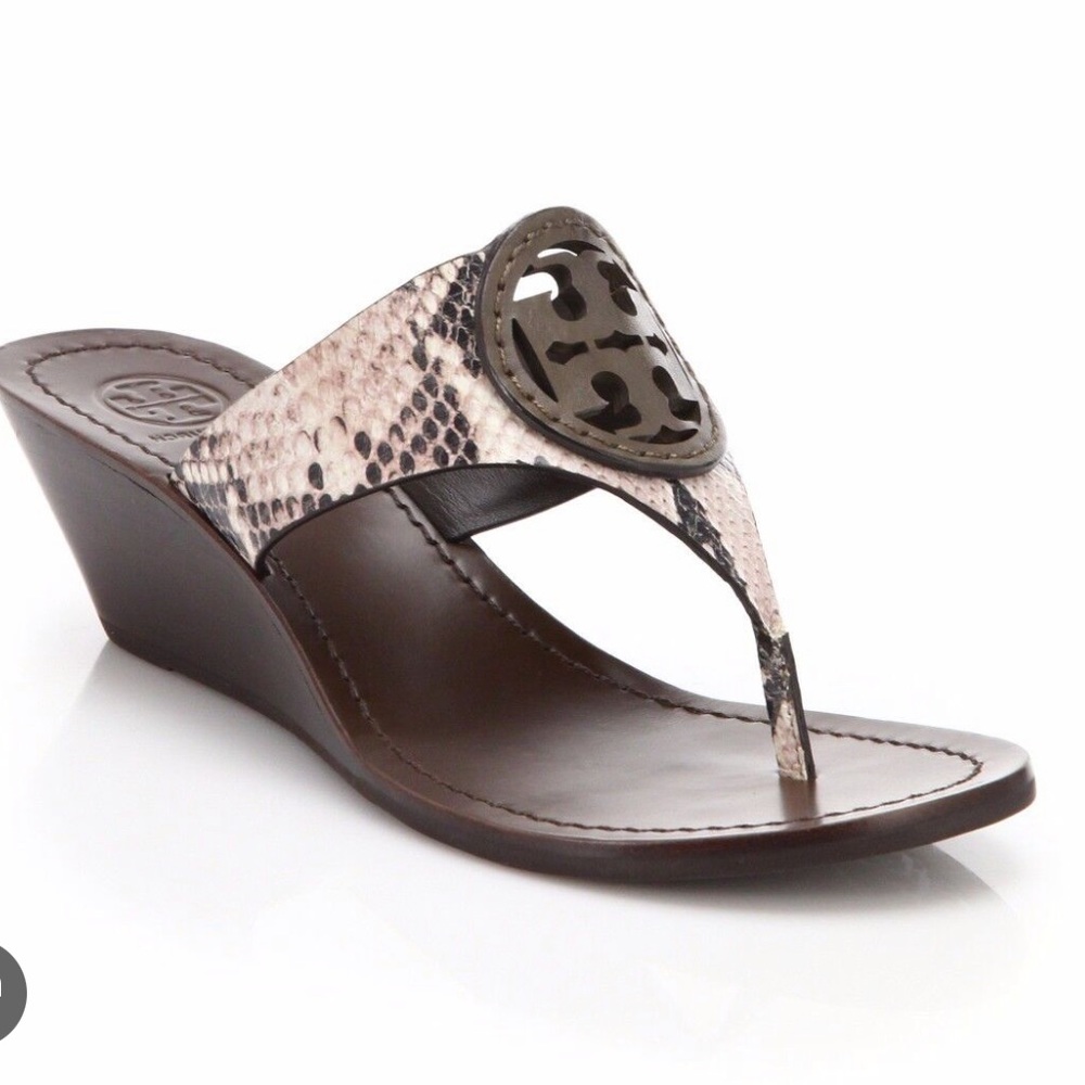 Tory Burch Snakeskin Wedge Sandals Size 8
